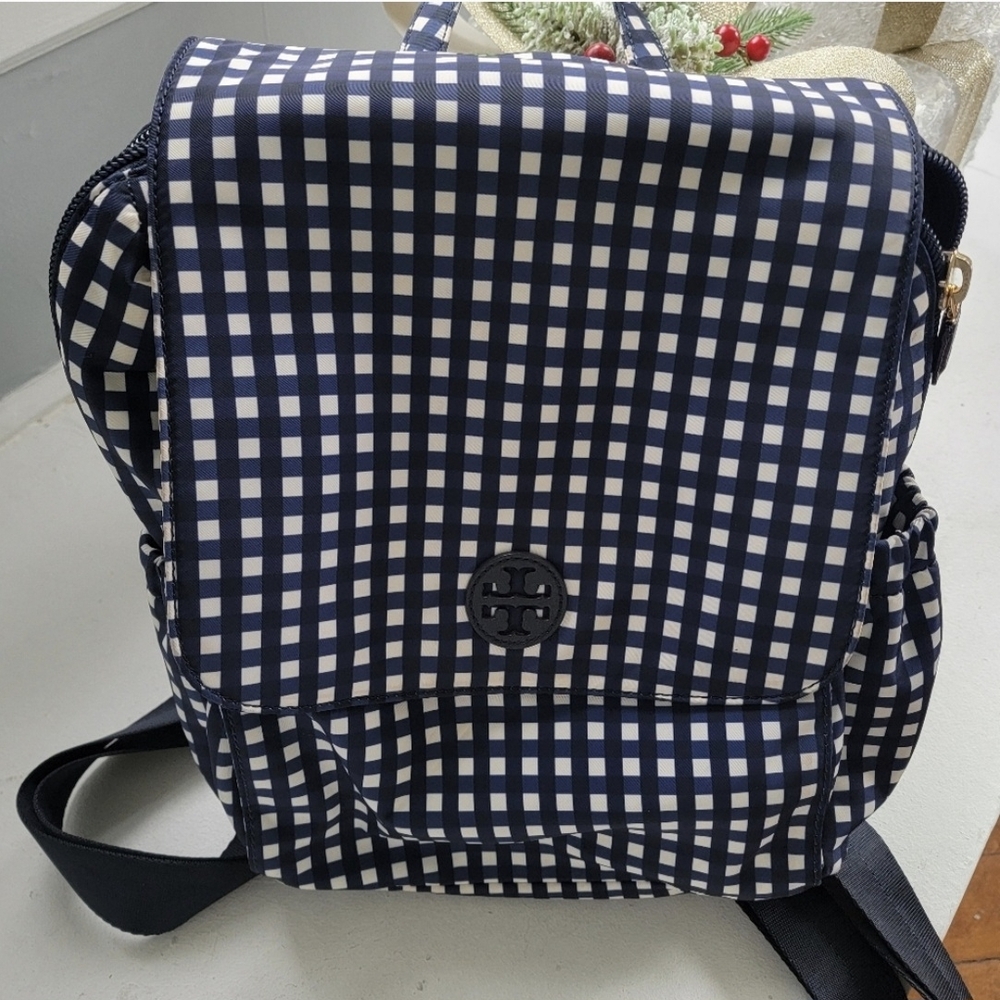 Tory Burch Checkered Navy and White Backpack